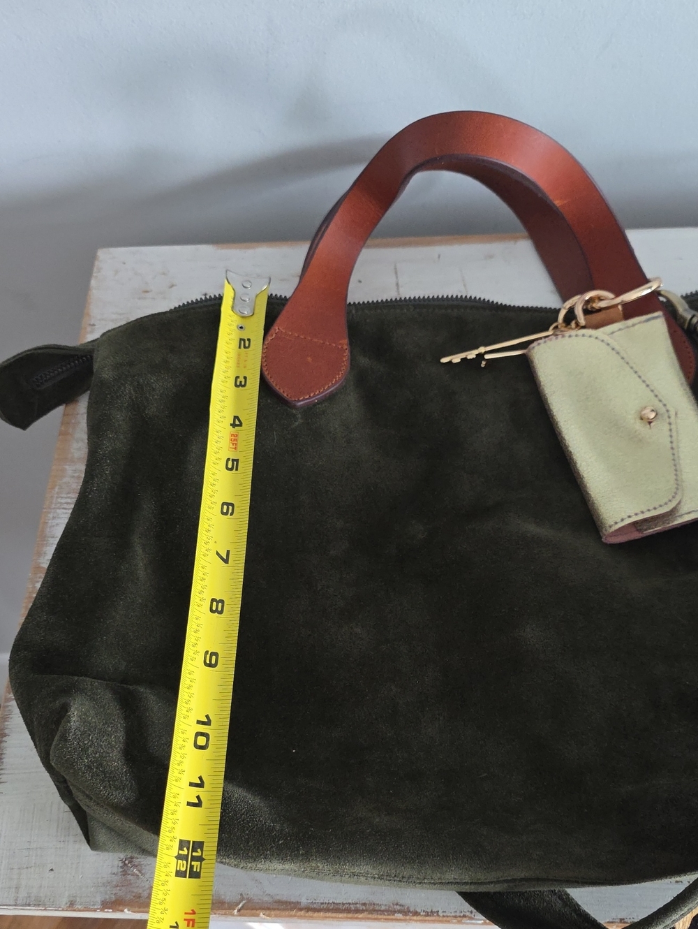 Dark Olive Green Suede Tote Bag - Picture 14 of 16
